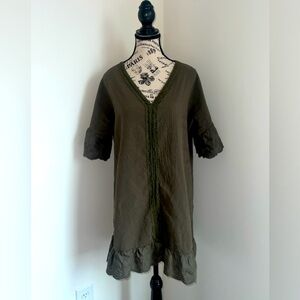 Women's Army Green Short-Sleeved Dress, XL